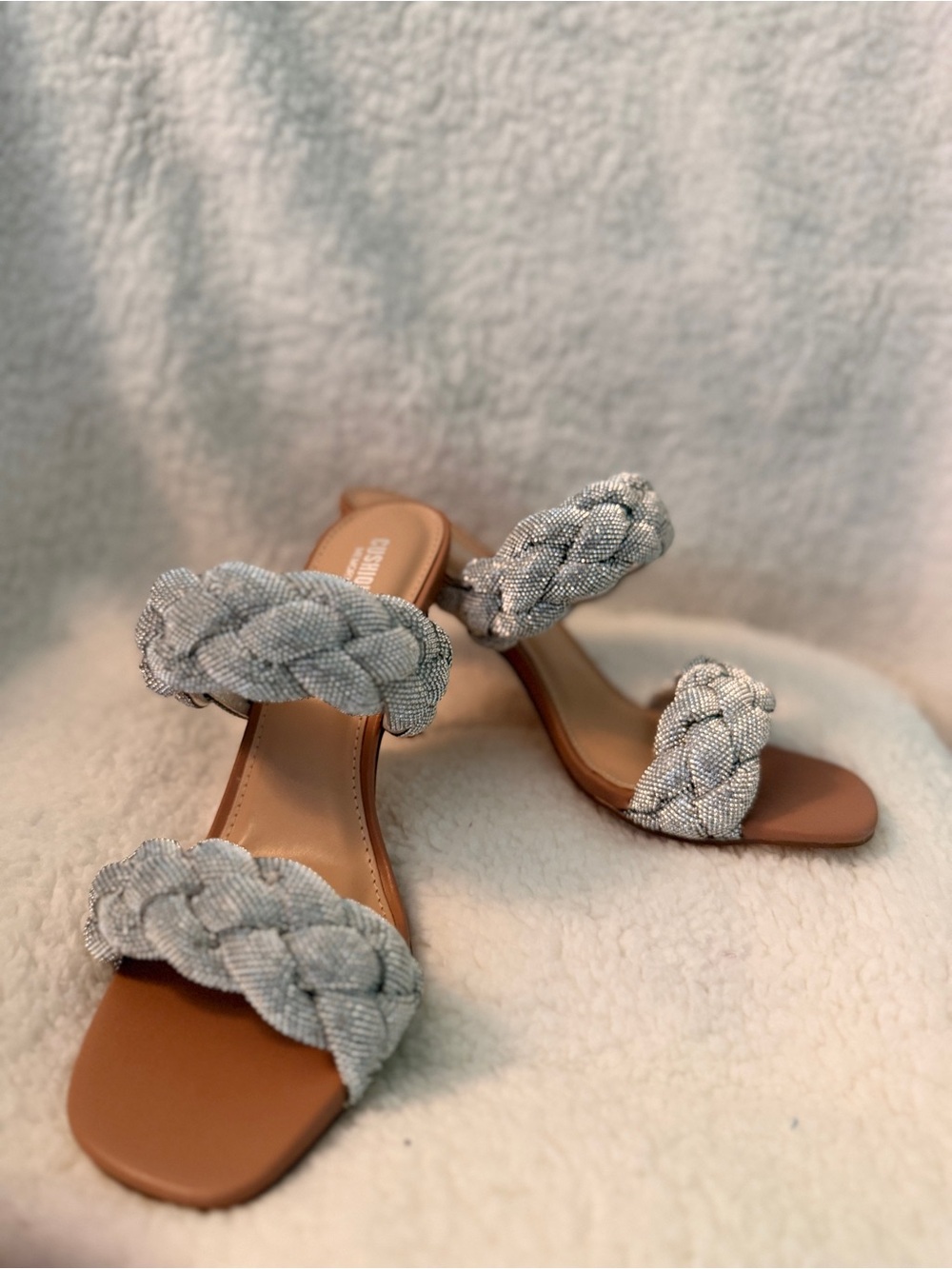 CUSHIONAIRE Braided Silver Beaded Two-Strap Women’s Sandal SIZE 7.5
